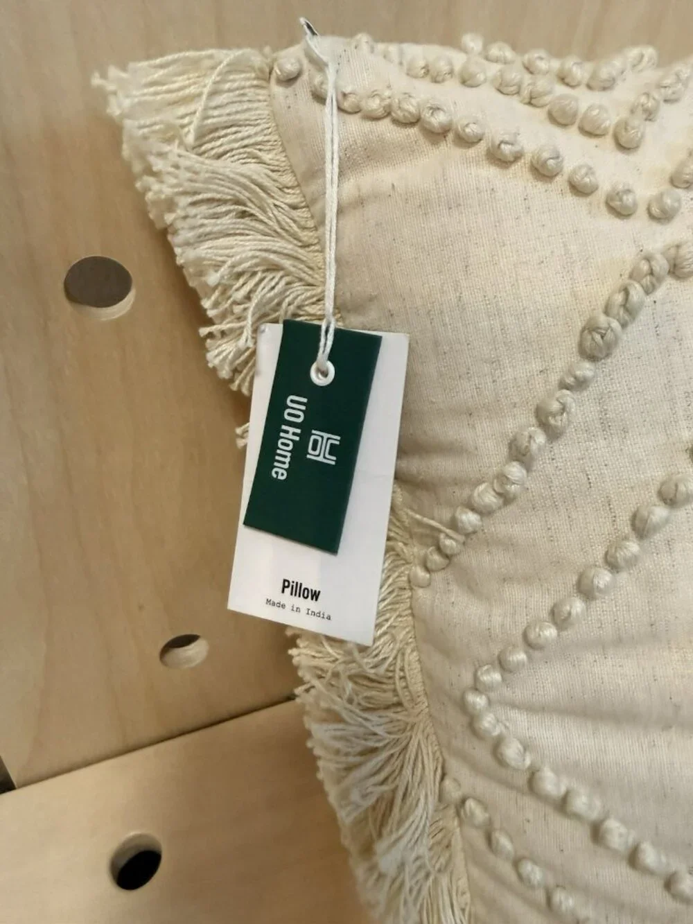 NWT Urban Outfitters UO Tufted Diamond Lumbar Pillow Ivory Fringe Boho Textured